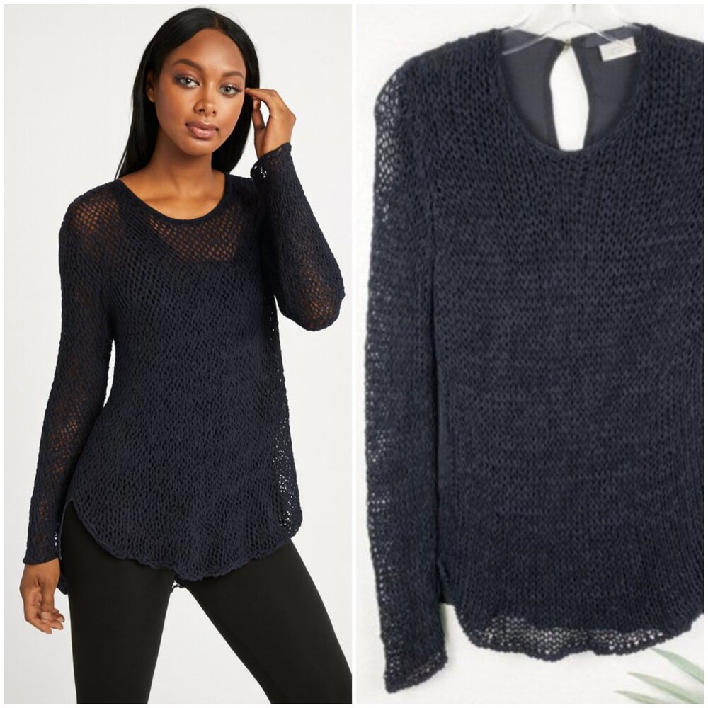 Les Copains Italy Open Knit Front Detail Blouse Top size 40 / US 4 Small